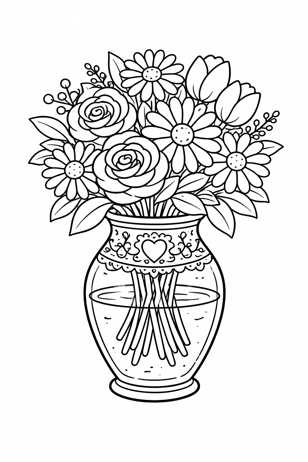 Vase mit Blumenbouquet - Ausmalbild