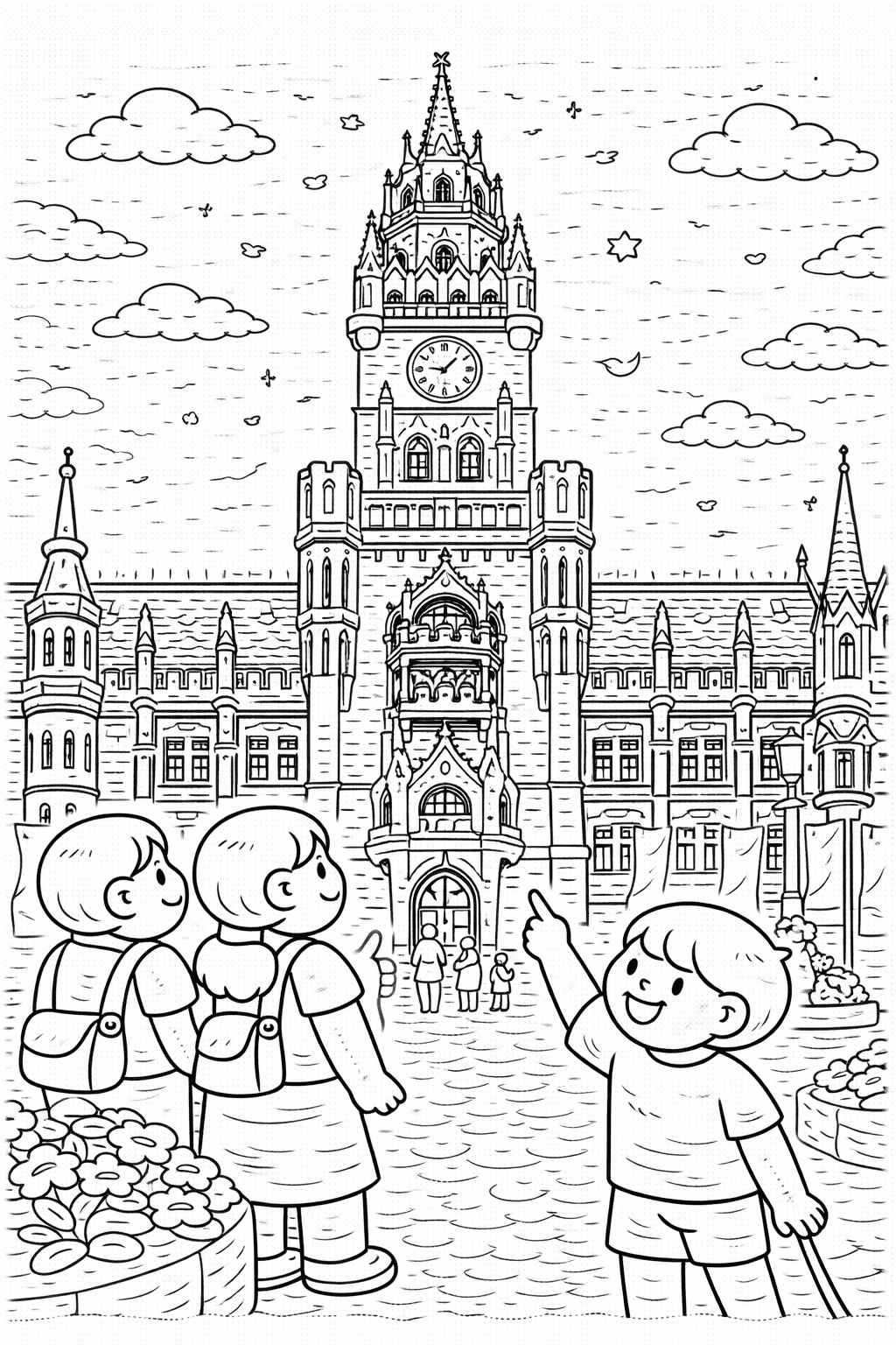 Deutschland: Besuch am Neuen Rathaus in München - Ausmalbild