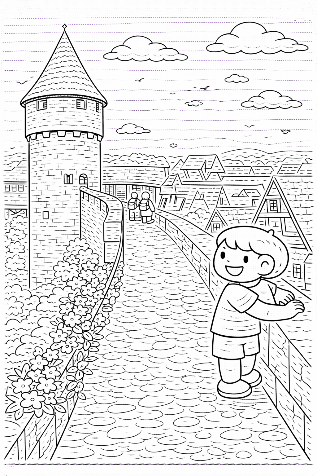 Deutschland: Blick von der Nördlinger Stadtmauer - Ausmalbild