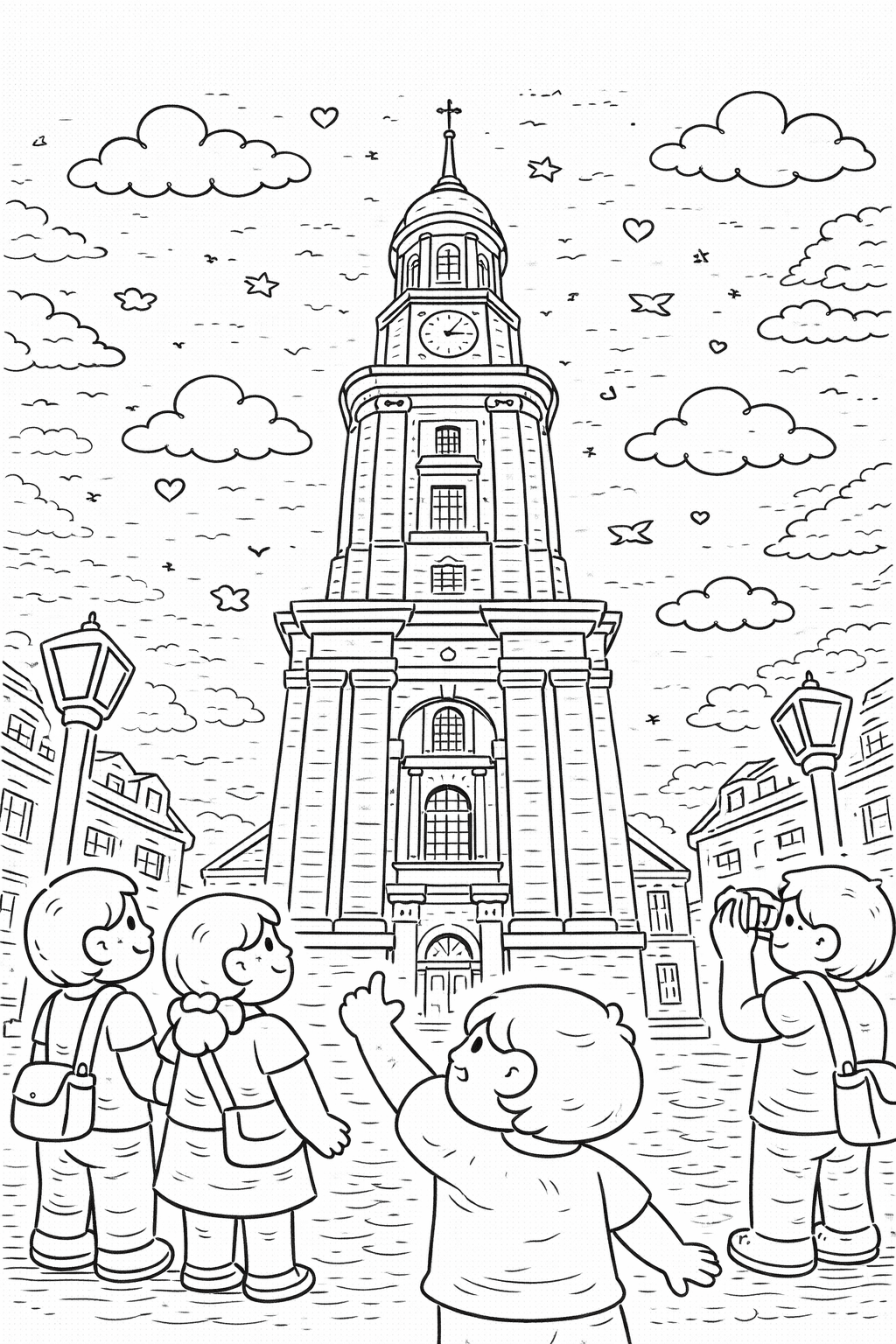 Deutschland: Der Michel aus ungewöhnlicher Sicht - Ausmalbild