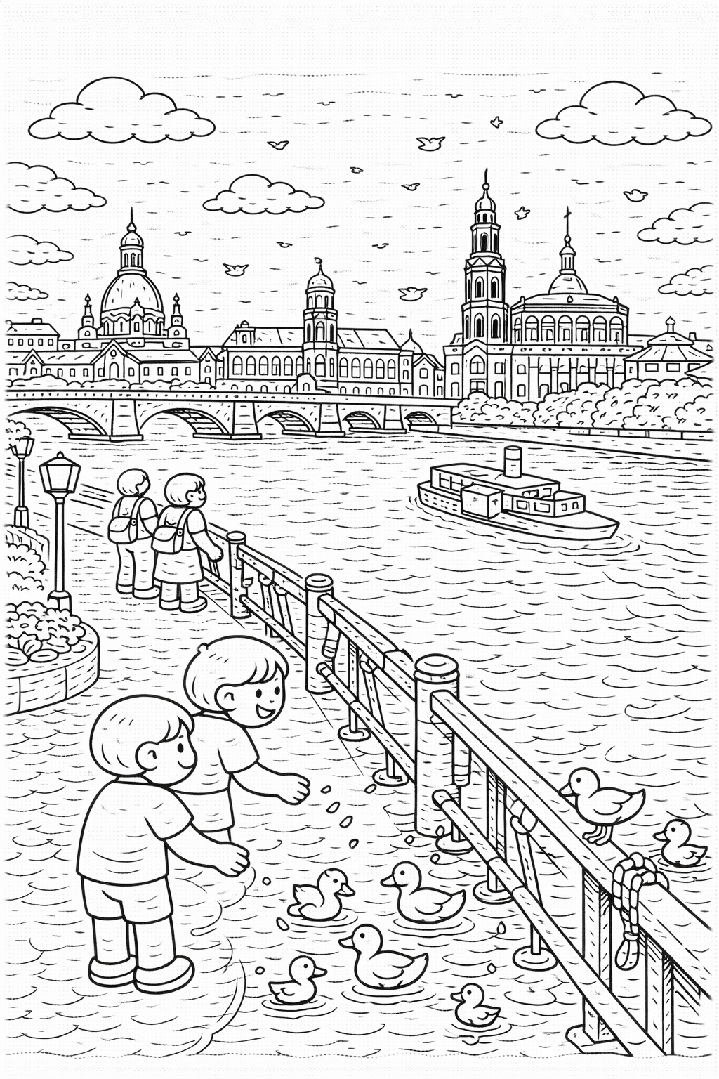 Deutschland: Spaziergang entlang der Elbe in Dresden - Ausmalbild