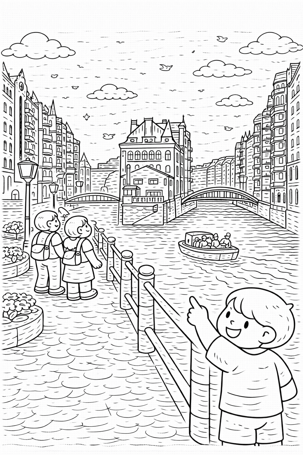 Deutschland: Spaziergang entlang des Hamburger Kanals - Ausmalbild