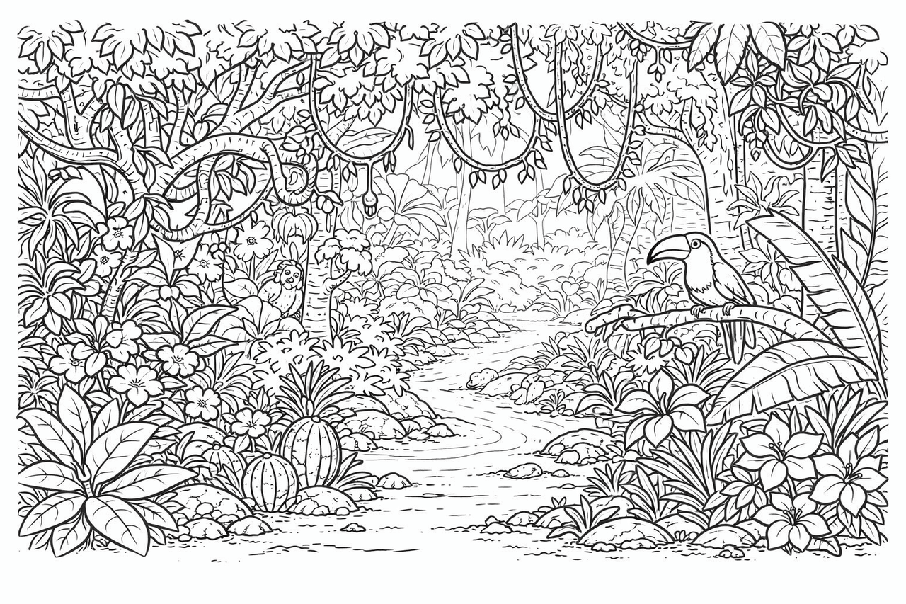 Dschungelpfad - Ausmalbild