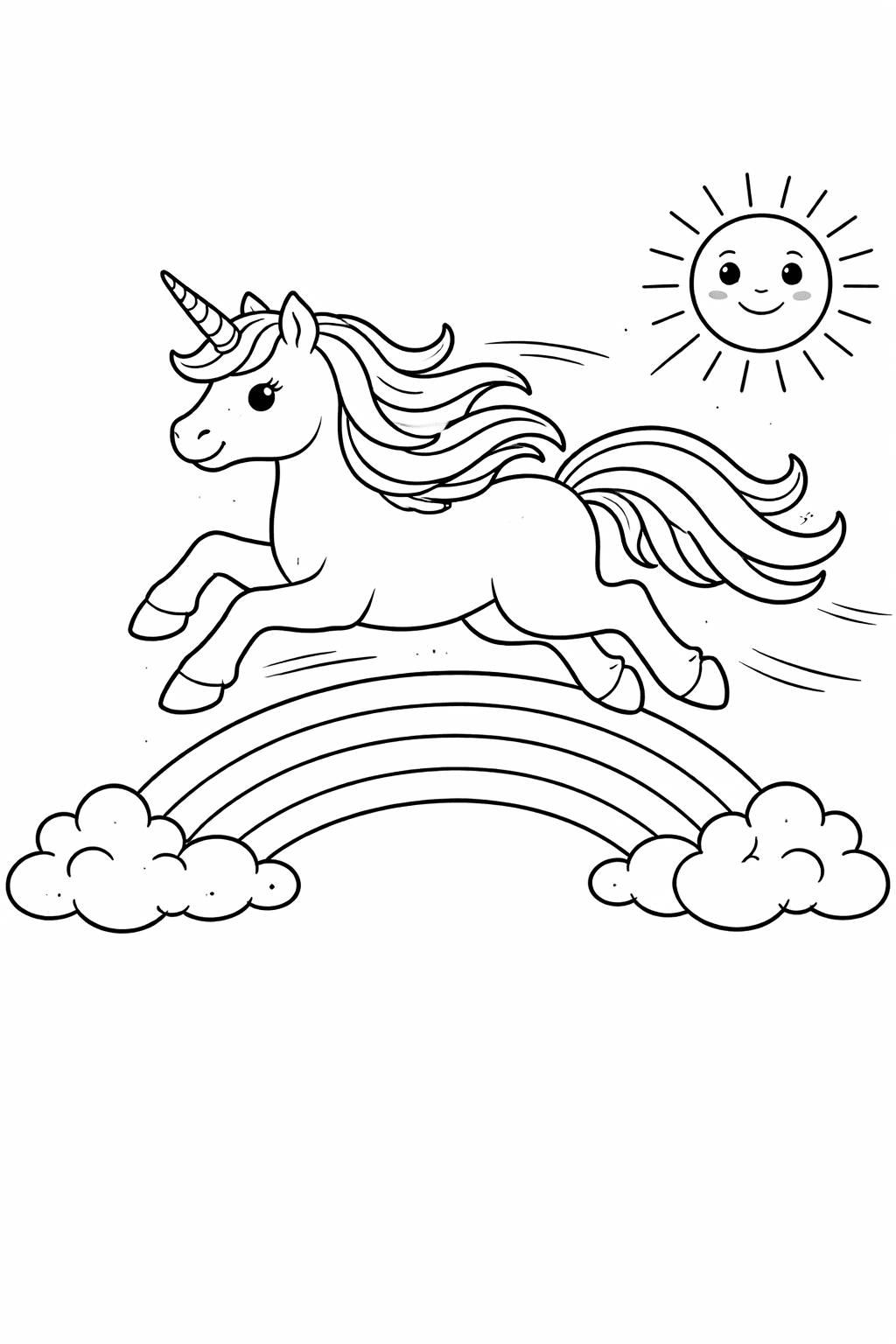 EinhöRnchen Auf Dem Regenbogen Gallopierend - Ausmalbild