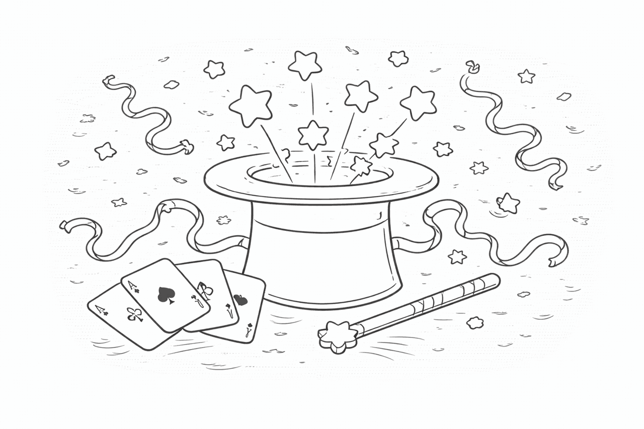 Magisches Hutmuster mit funkelnden Sternen - Ausmalbild