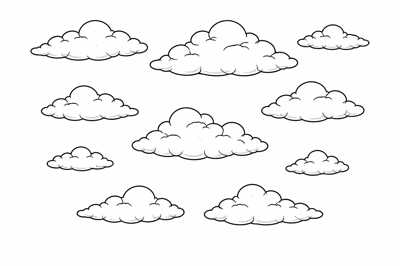 Fluffige Wolken - Ausmalbild