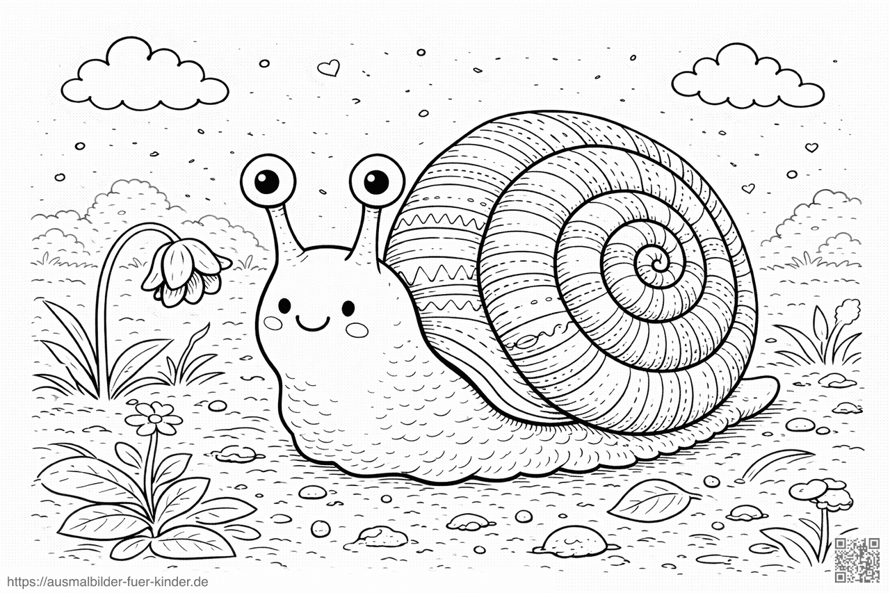 Schnecke im Garten mit aufwändiger Schale - Ausmalbild