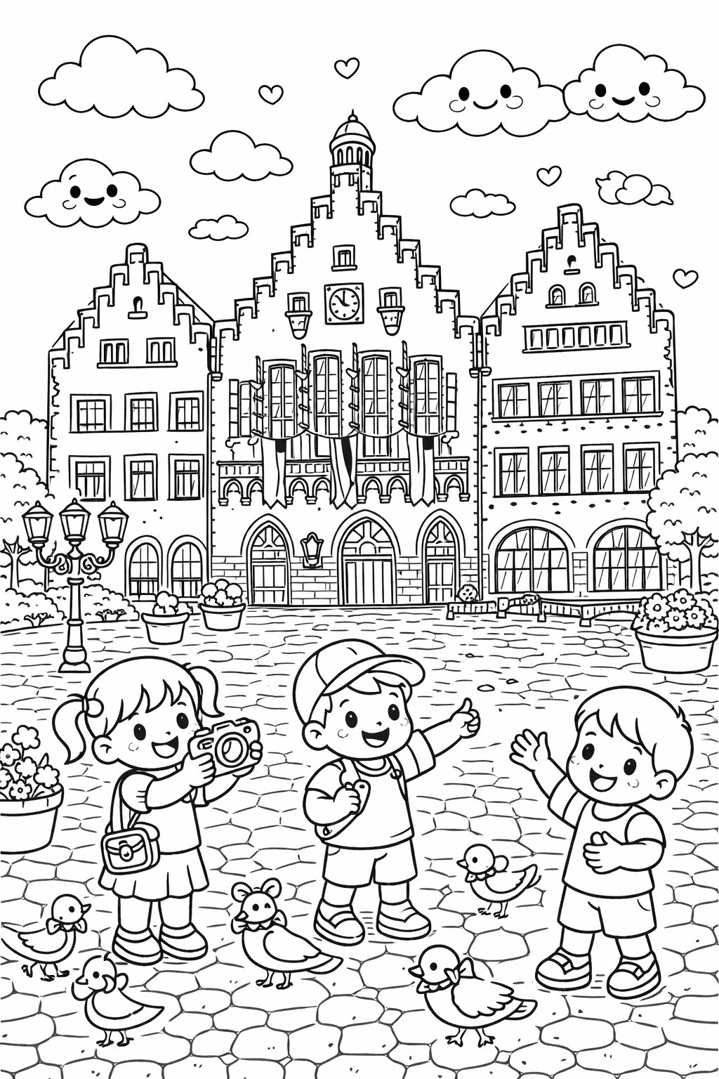 Kinder vor dem Römer - Frankfurt Ausmalbild