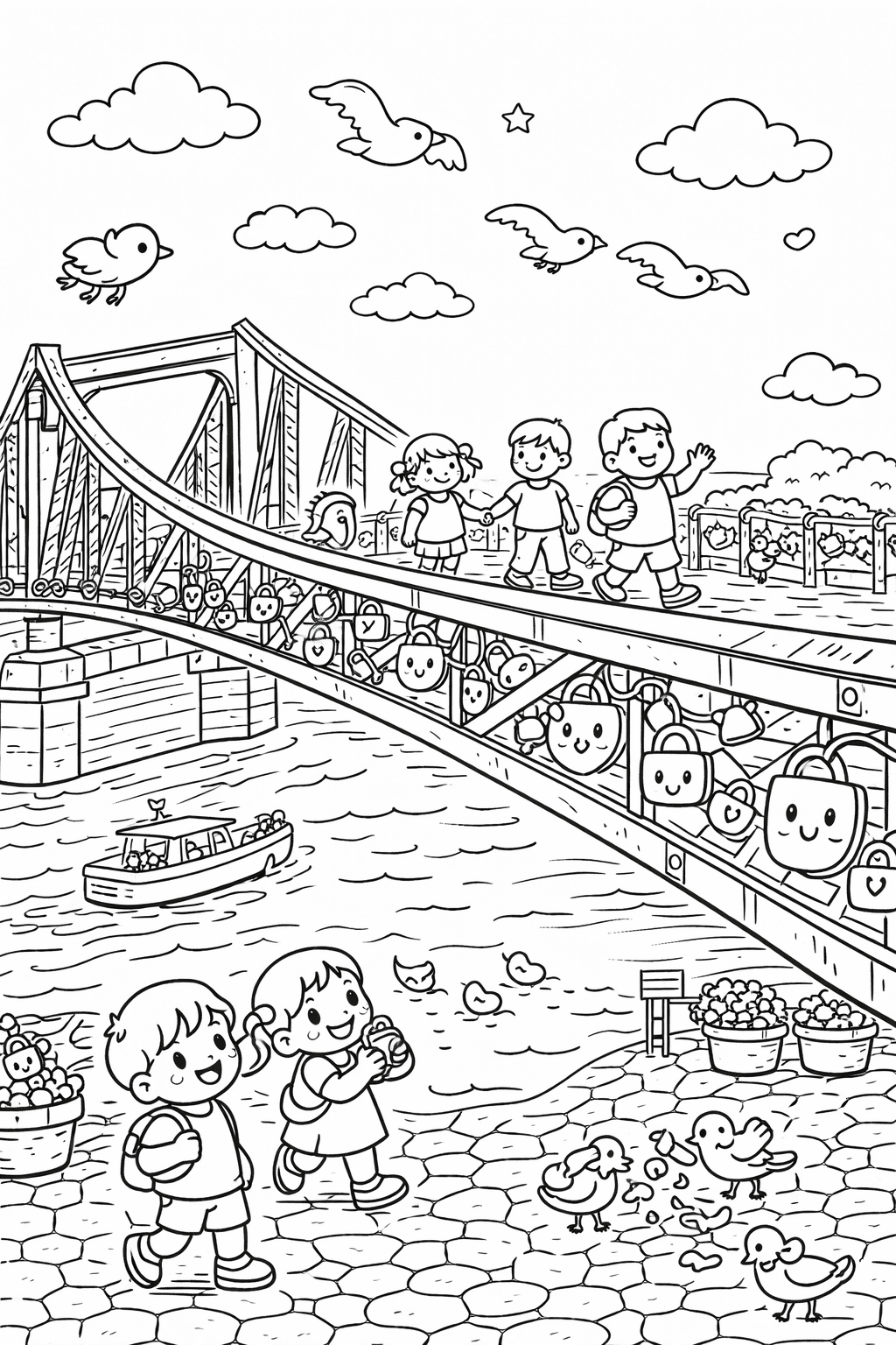 Liebesschlösser am Eisernen Steg - Frankfurt Ausmalbild