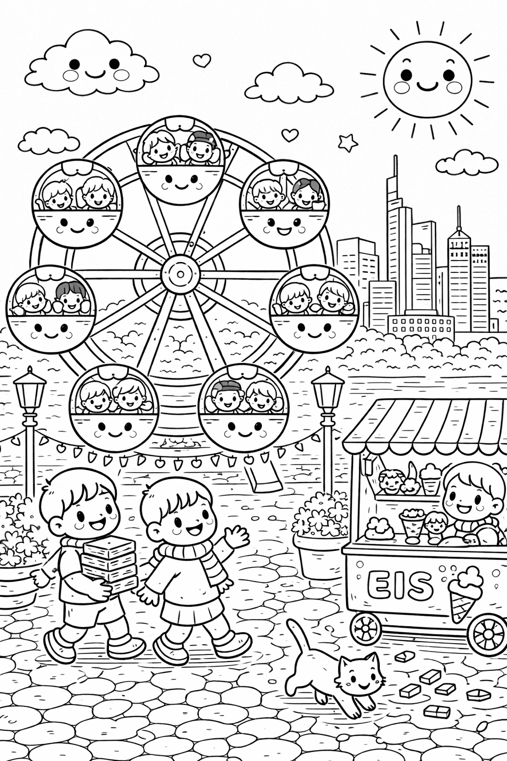 Riesenrad und Eisladen - Frankfurt Ausmalbild