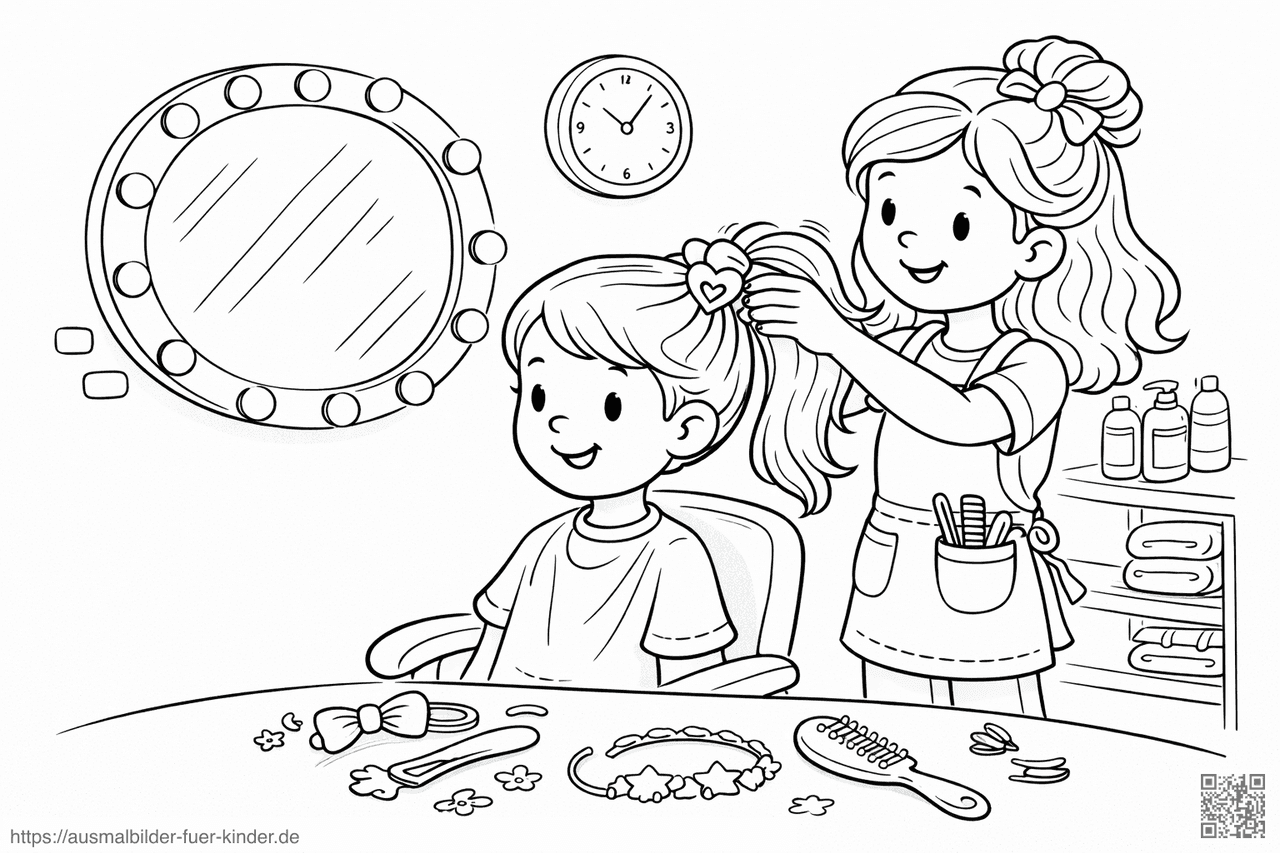 Hairstylist verpasst einen schönen Zopf - Ausmalbild Hairstylist verpasst einen schönen Zopf - Ausmalbild