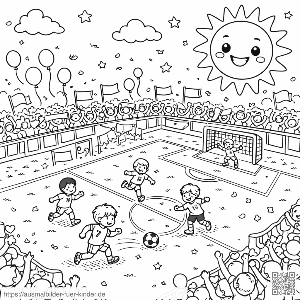 Fröhliches Fußballspiel im Stadion - Ausmalbild