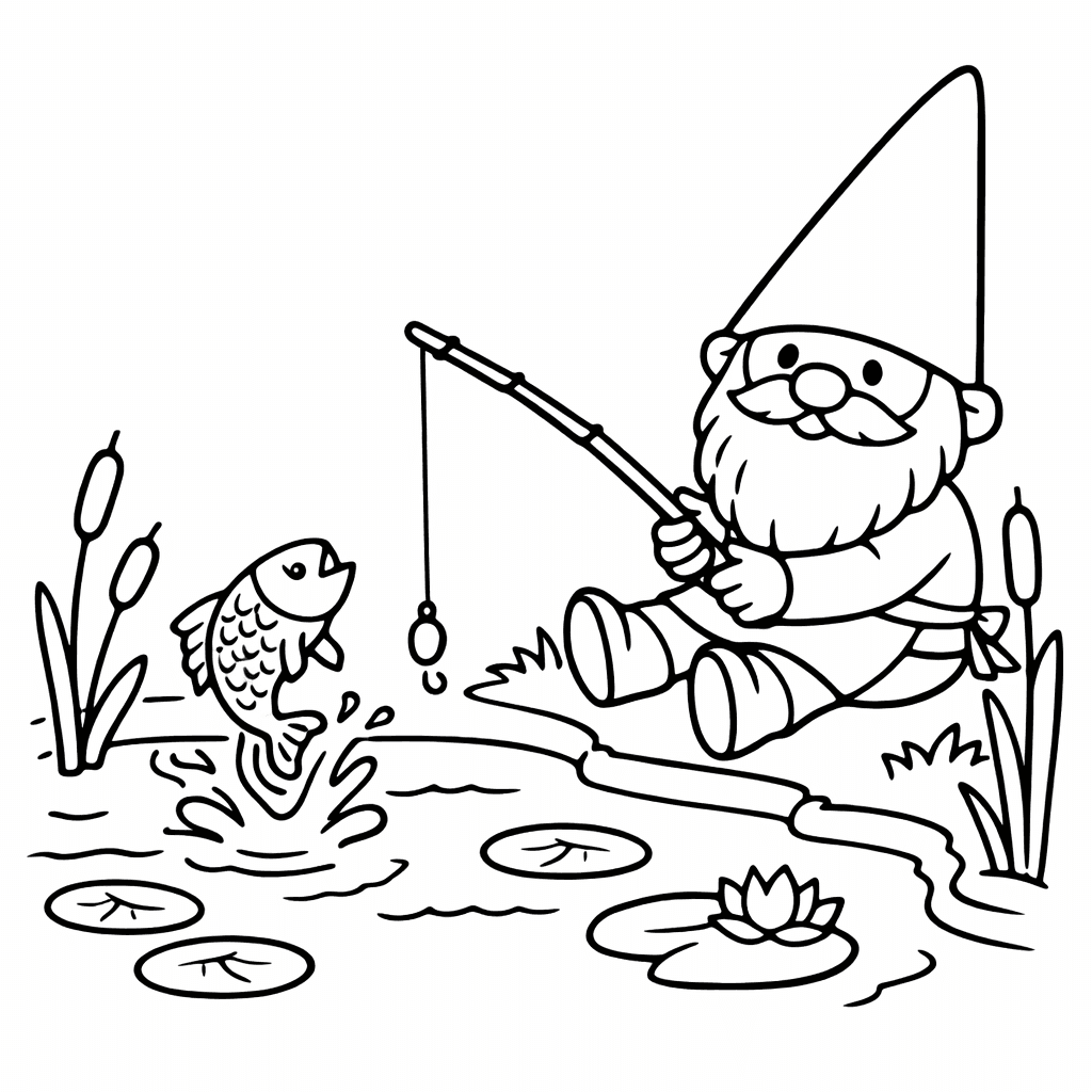 Gartenzwerg Angelt Am Teich