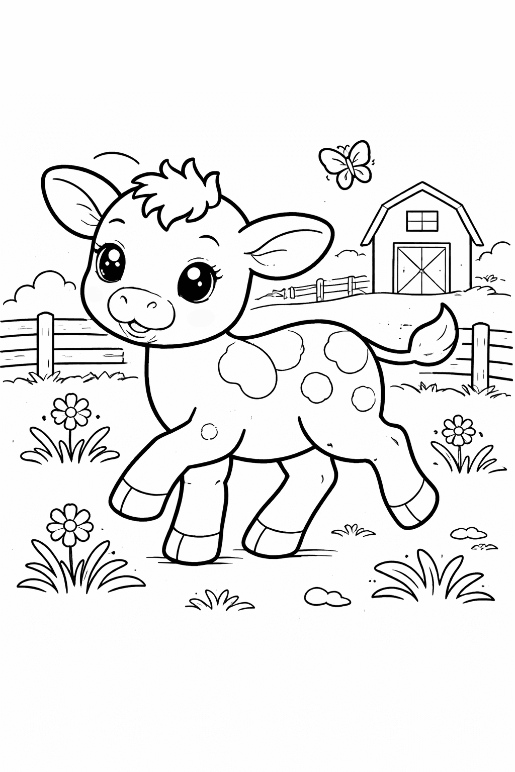 Kälbchen auf Bauernhof - Ausmalbild