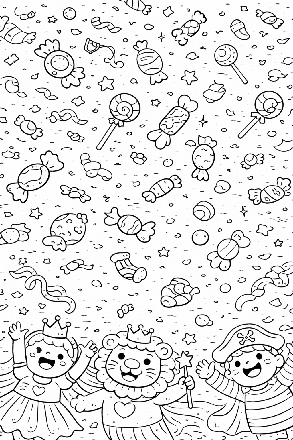 Süßigkeitenregen für Kinder - Ausmalbild