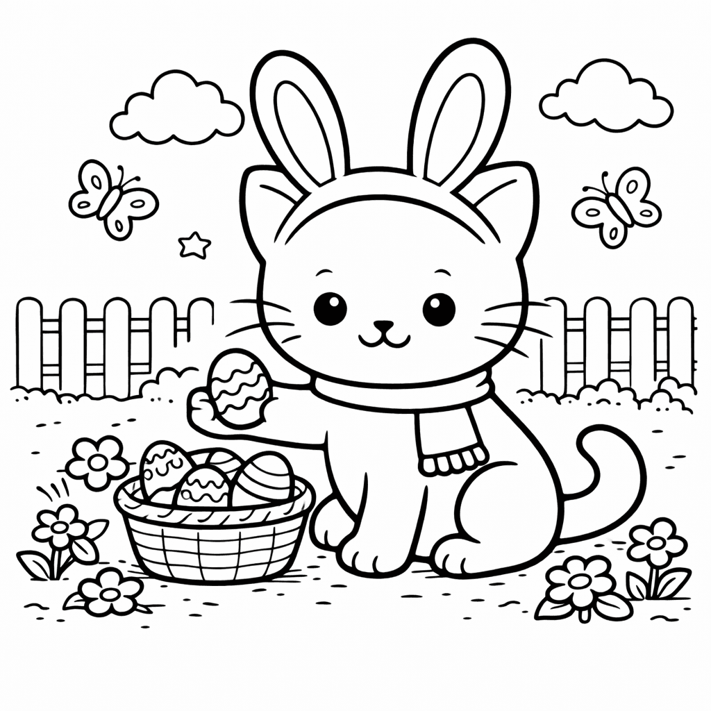 Katzen_osterkat Mit Körbchen Und Schmetterlingen