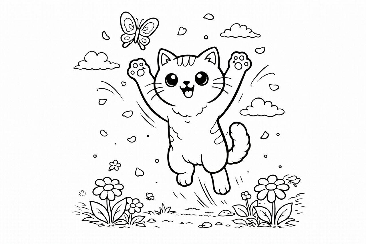 Katzen_springfreude Mit Einer Katze Und Schmetterling