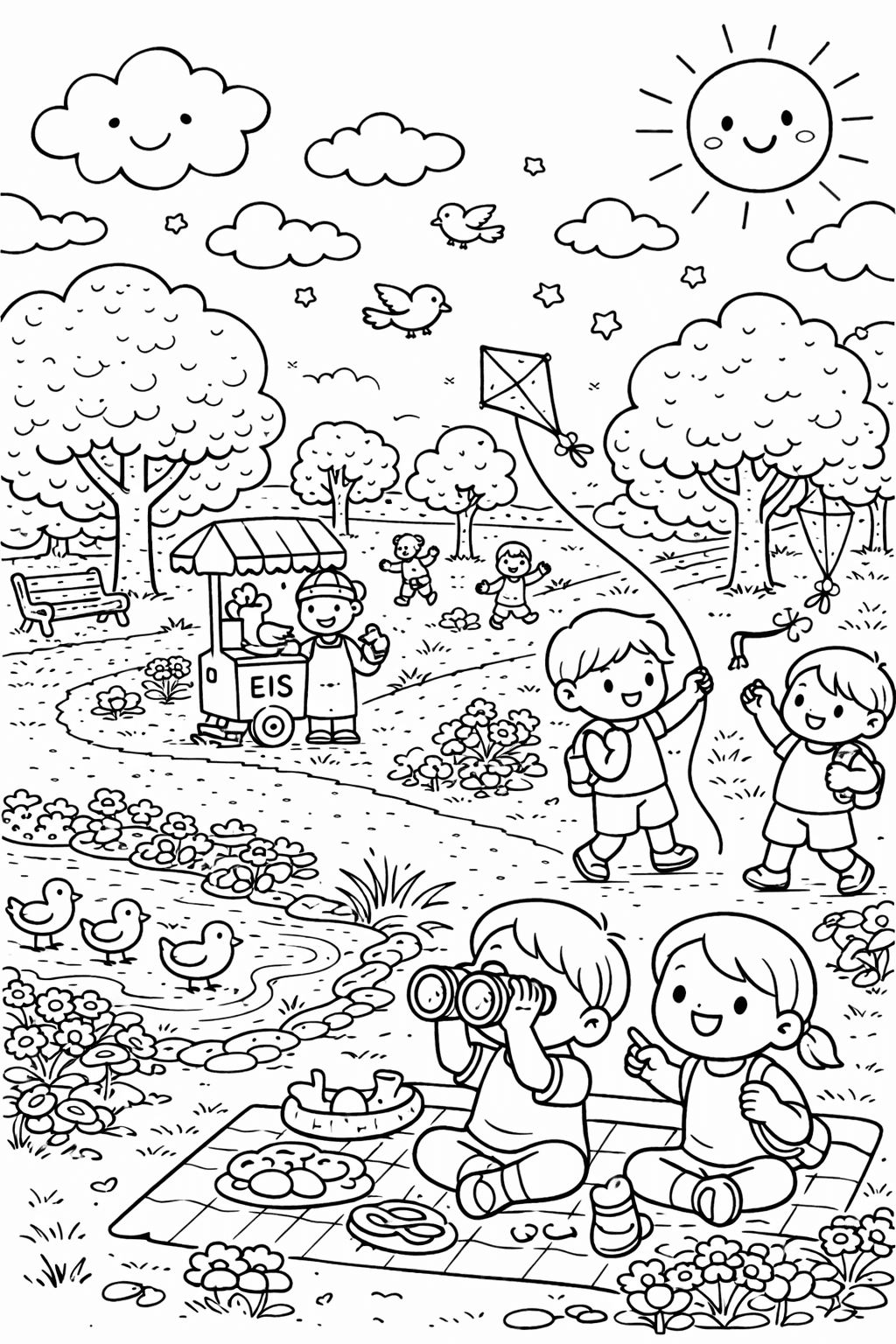 Fröhlicher Tag im Englischen Garten - München Ausmalbild