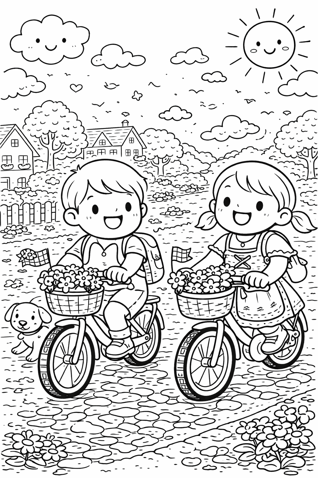 Kinder auf Fahrrädern in München - Ausmalbild