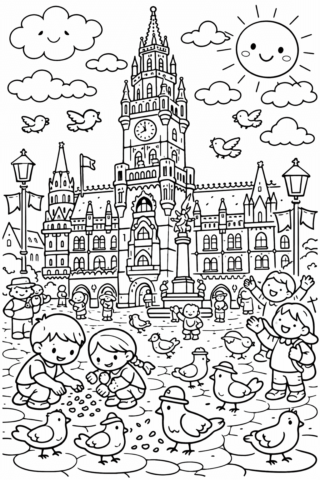 Marienplatz München mit Kindern - Ausmalbild