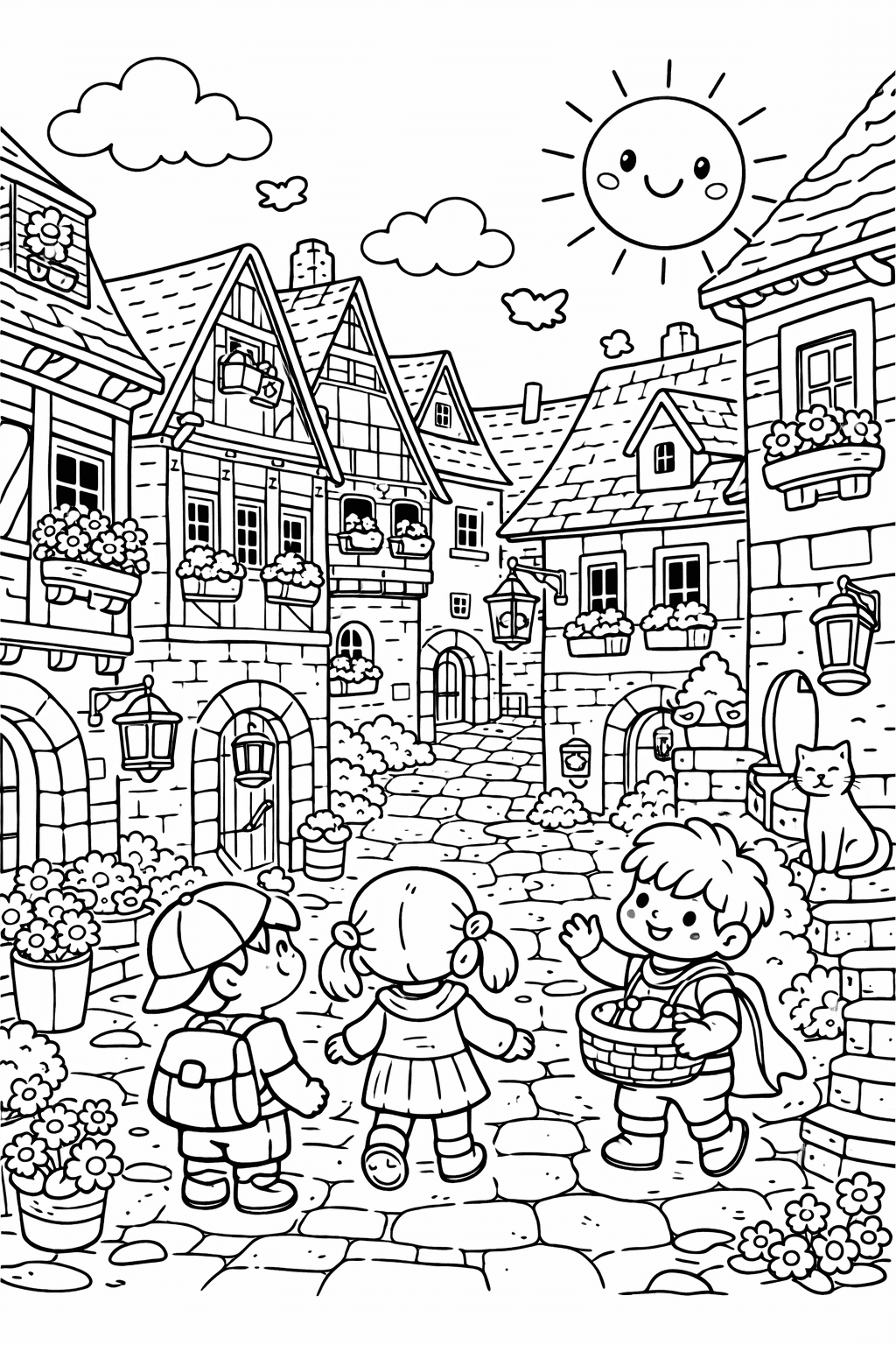 Kinder in Nürnbergs Altstadt - Ausmalbild