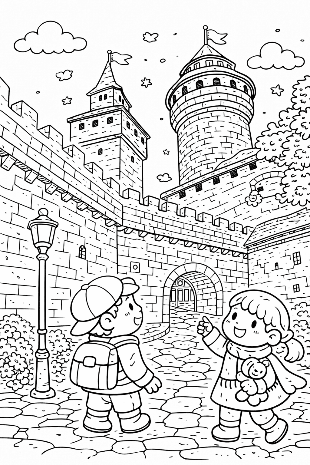 Spaziergang an der Stadtmauer - Nürnberg Ausmalbild