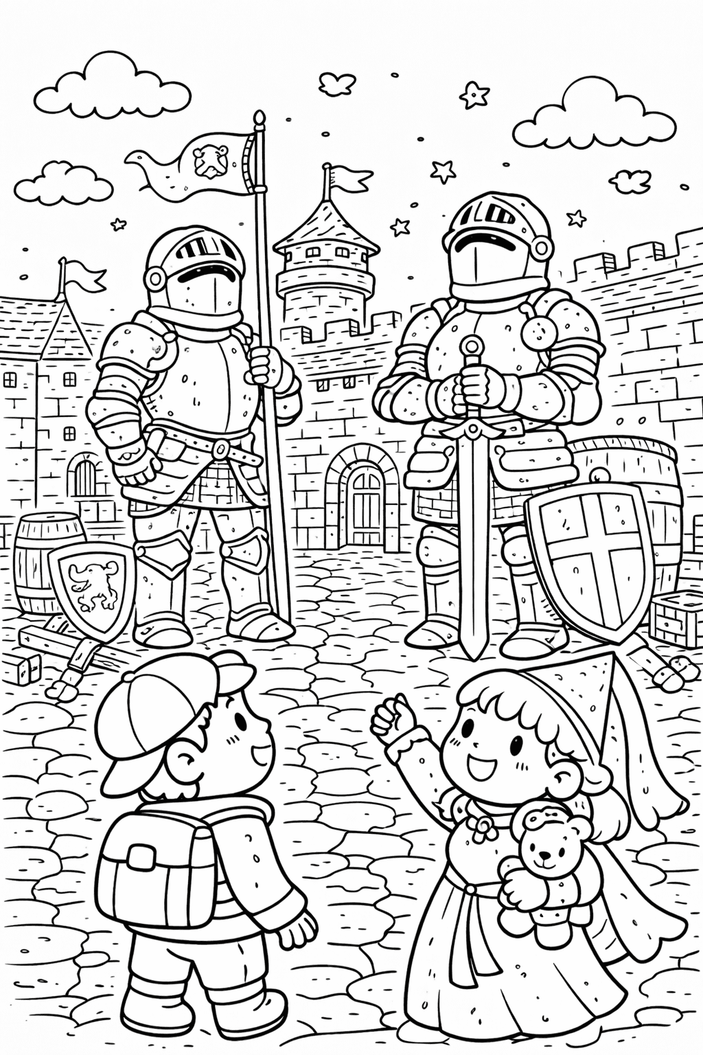 Ritter und Prinzessin auf der Kaiserburg - Nürnberg Ausmalbild