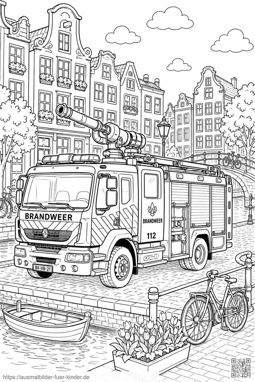 Niederländischer Feuerwehrwagen mit Wasserwerfer Ausmalbild - Ausmalbild