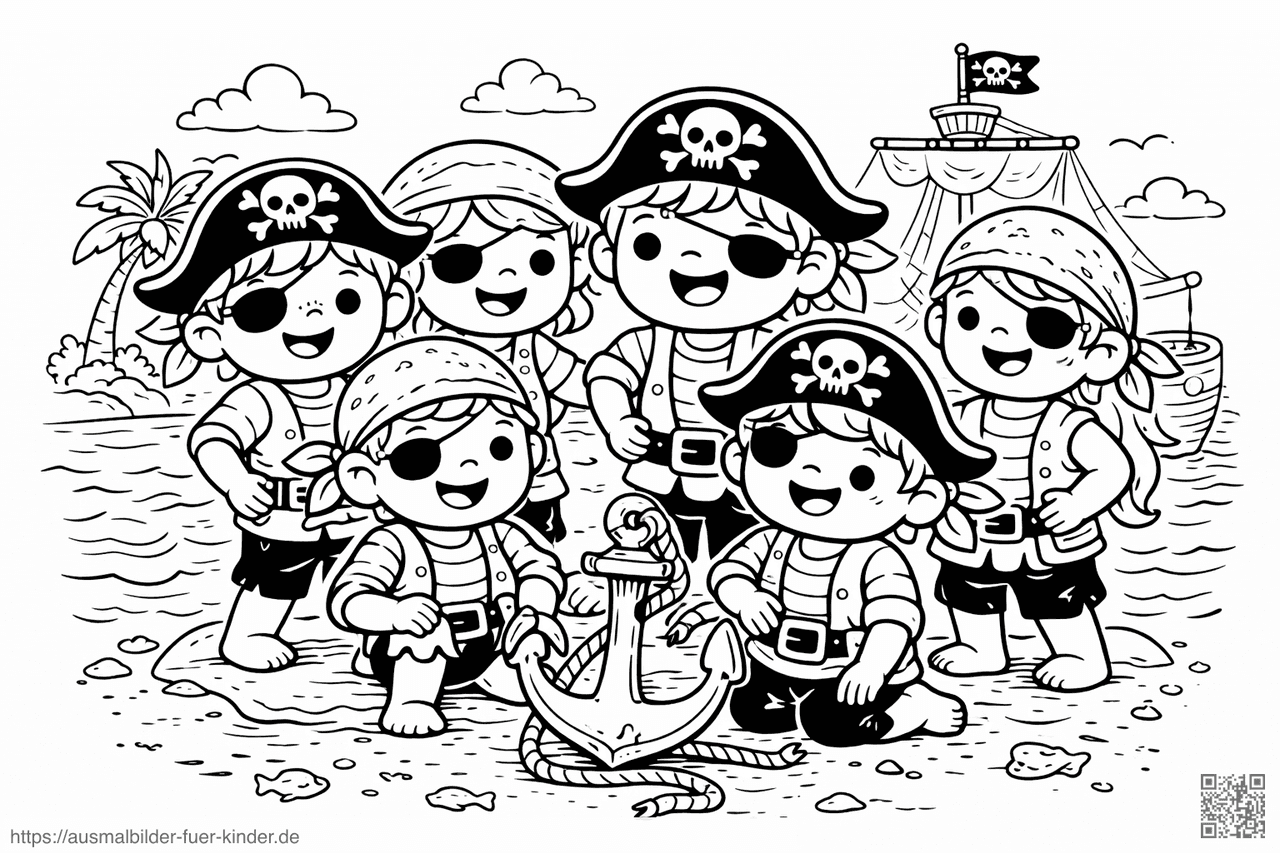 Piratenkinder am Strand - Ausmalbild Piratenkinder am Strand - Ausmalbild