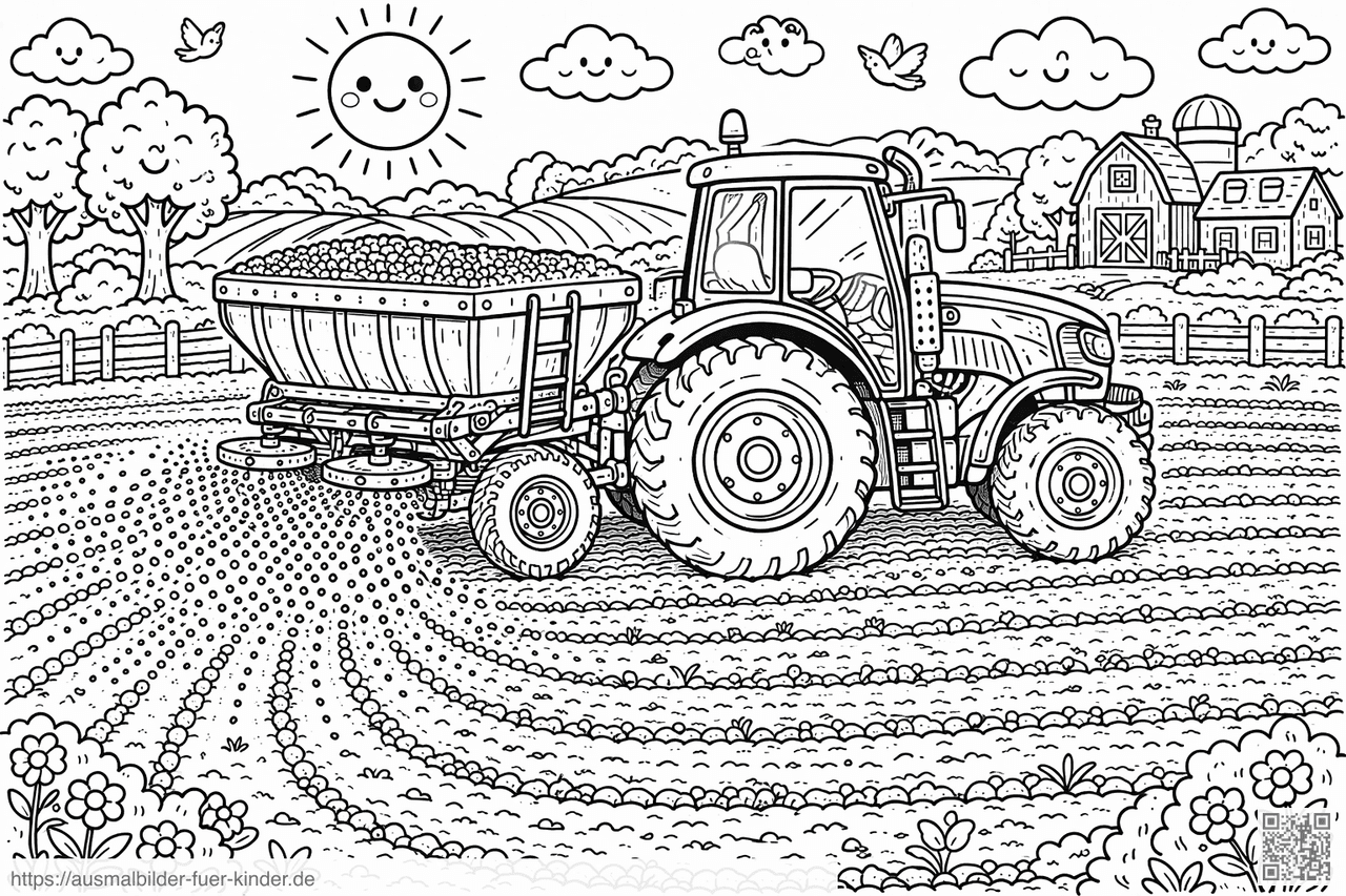 Fröhliche Landarbeit auf dem Bauernhof - Ausmalbild Fröhliche Landarbeit auf dem Bauernhof - Ausmalbild