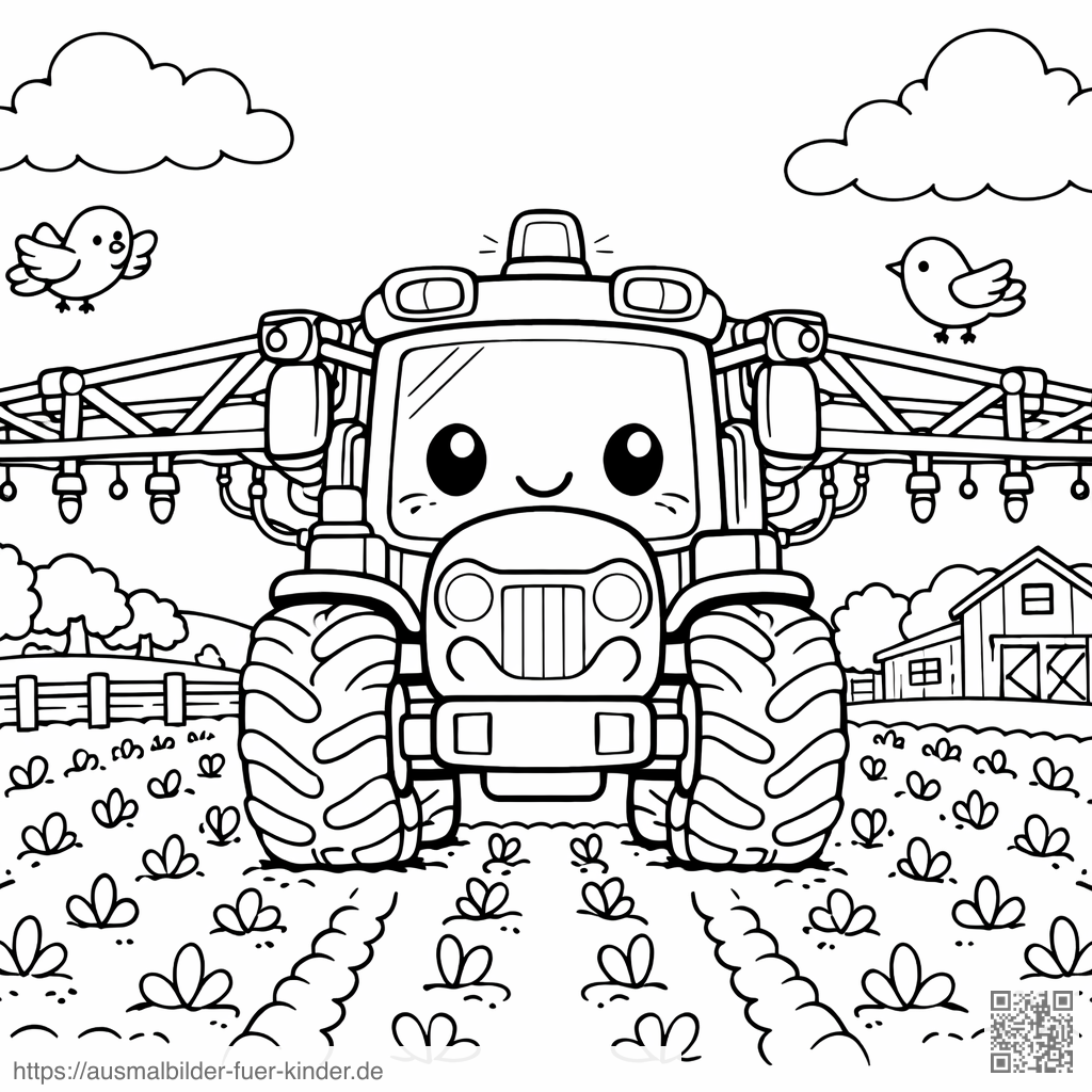 Süßes Traktor mit Sprühgerät - Ausmalbild Süßes Traktor mit Sprühgerät - Ausmalbild