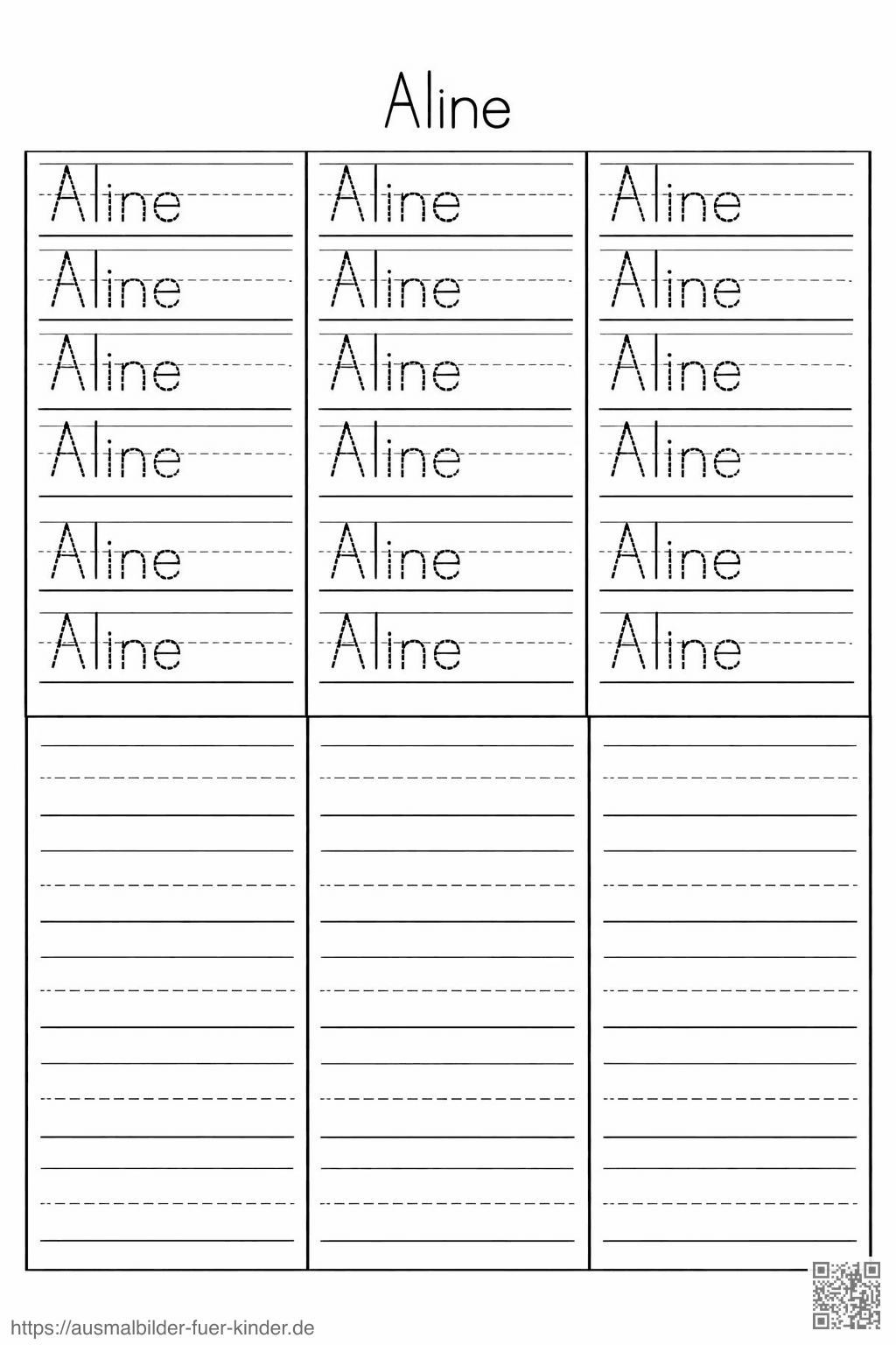 Arbeitsblatt zum Üben des Namens Aline - Namen Übungsblatt Arbeitsblatt zum Üben des Namens Aline - Namen Übungsblatt