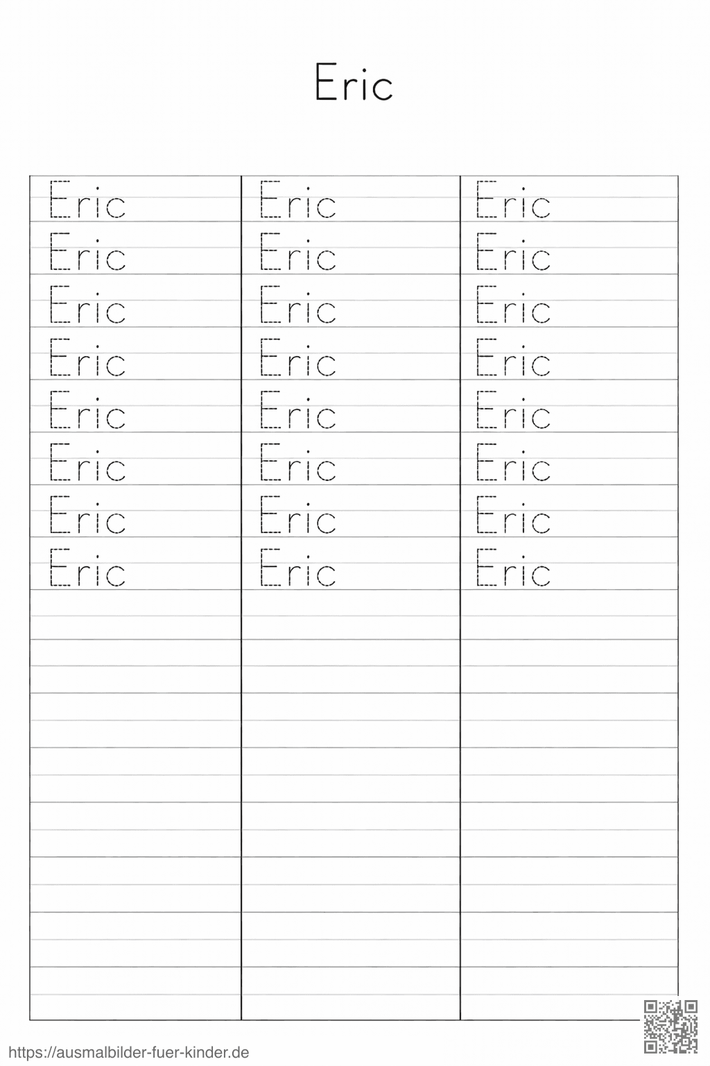 Arbeitsblatt zum Üben des Namens Eric - Namen Übungsblatt Arbeitsblatt zum Üben des Namens Eric - Namen Übungsblatt