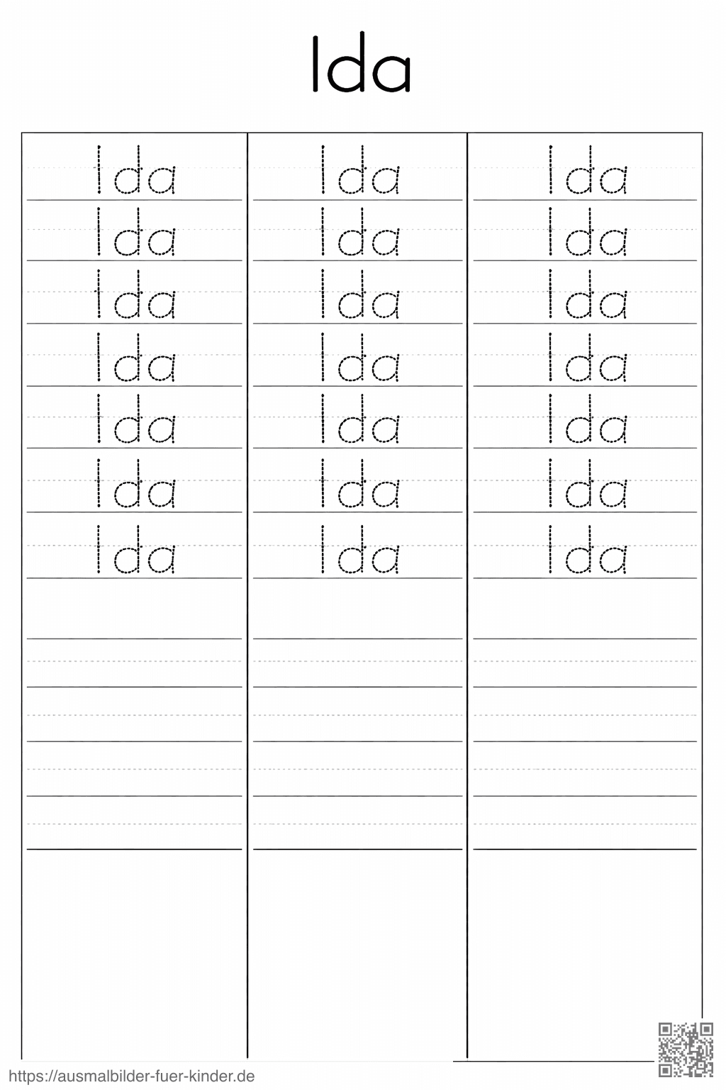 Handschrift Übung_ Ida zum Nachzeichnen - Namen Übungsblatt Handschrift Übung_ Ida zum Nachzeichnen - Namen Übungsblatt