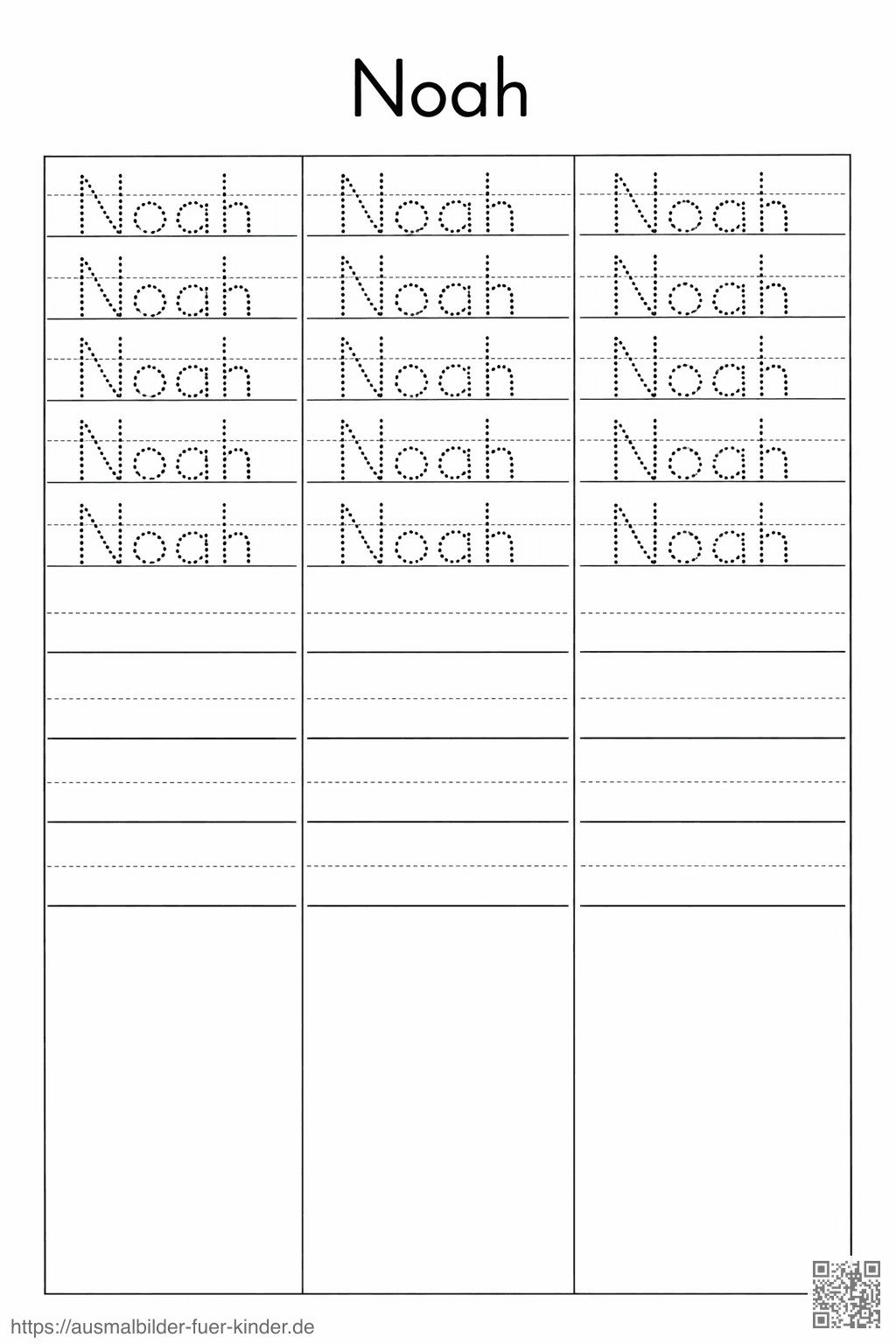 Schreibblatt zum Üben des Namens _Noah_ - Namen Übungsblatt