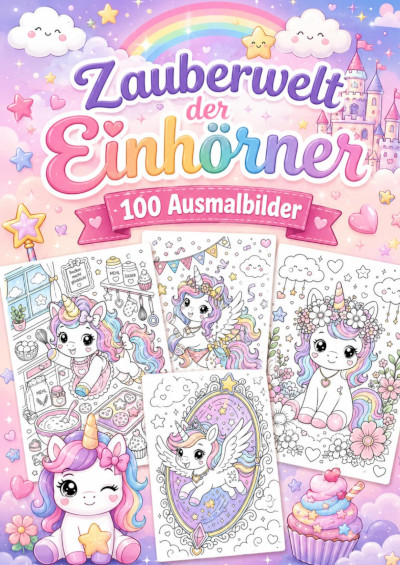 Buchcover Zauberwelt der Einhörner - 100 Ausmalbilder